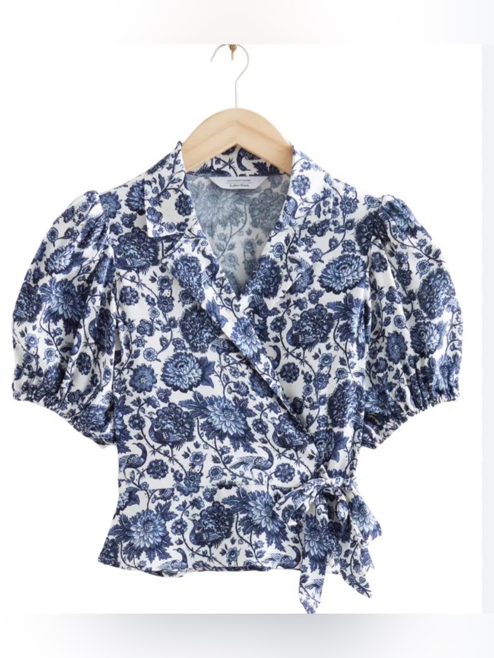 & Other Stories Blue and White Floral Wrap Blouse